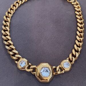 ANNE KLEIN Vintage Gold  Large Crystal Chunky Toggle Necklace
